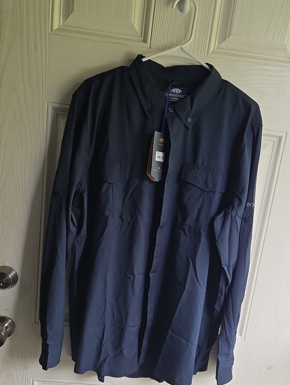 NWT AFTCO Palomar Long Sleeve Vented Fishing Shirt - Men's Large Navy Blue